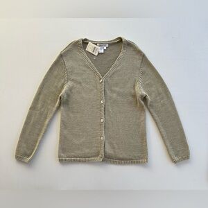 Coldwater Creek Tape Yarn Cardigan Sage Green V-neck Button Up Women’s Large NWT